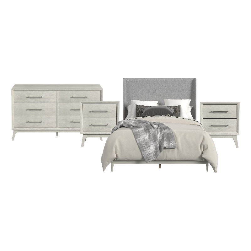 Picket House Furnishings Clare Queen Uph 4PC Bedroom Set in Almond