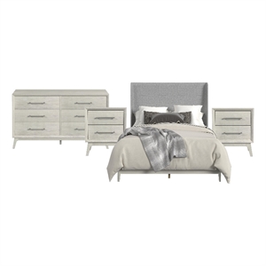 Picket House Furnishings Clare Queen Uph 4PC Bedroom Set in Almond