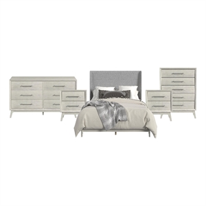 Picket House Furnishings Clare Queen Uph 5PC Bedroom Set in Almond
