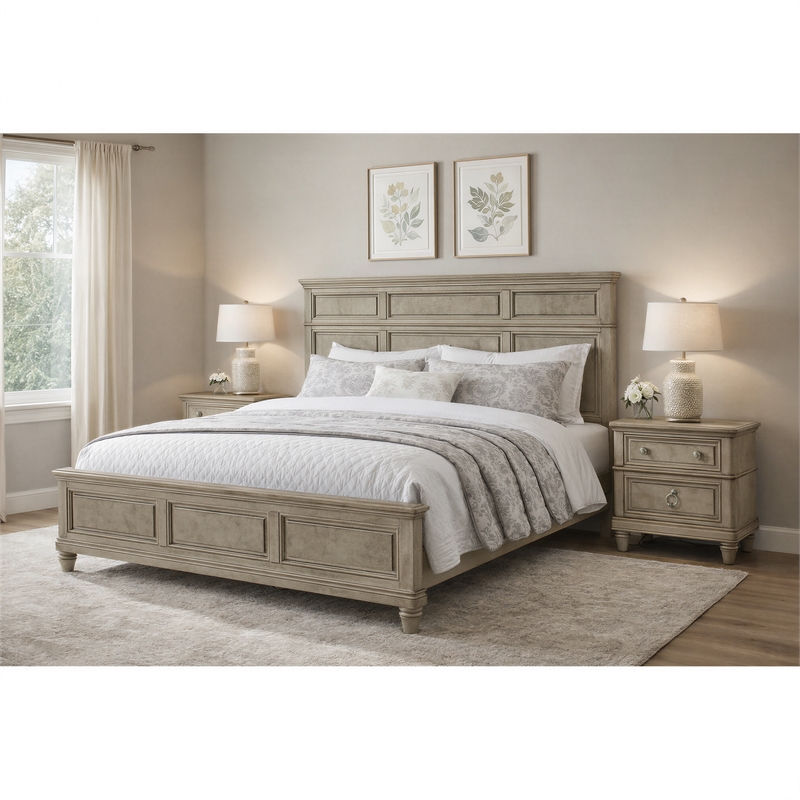 Picket House Furnishings Emiko King 3PC Bedroom Set in Light Grey