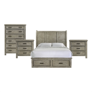 Picket House Furnishings Damen Queen Storage 4PC Bedroom Set in Drift Grey