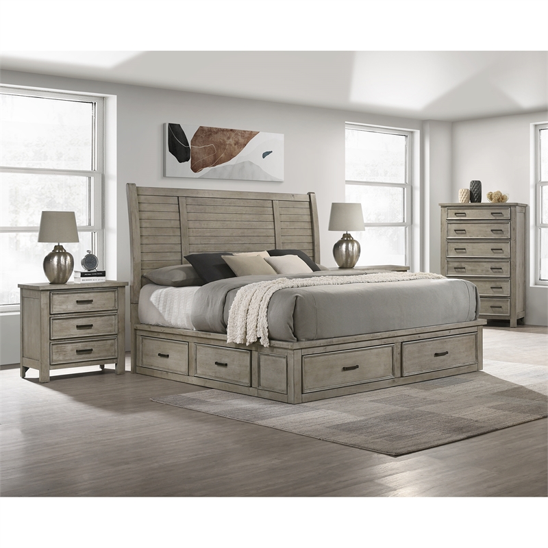 Picket House Furnishings Damen King Storage 4PC Bedroom Set in Drift Grey