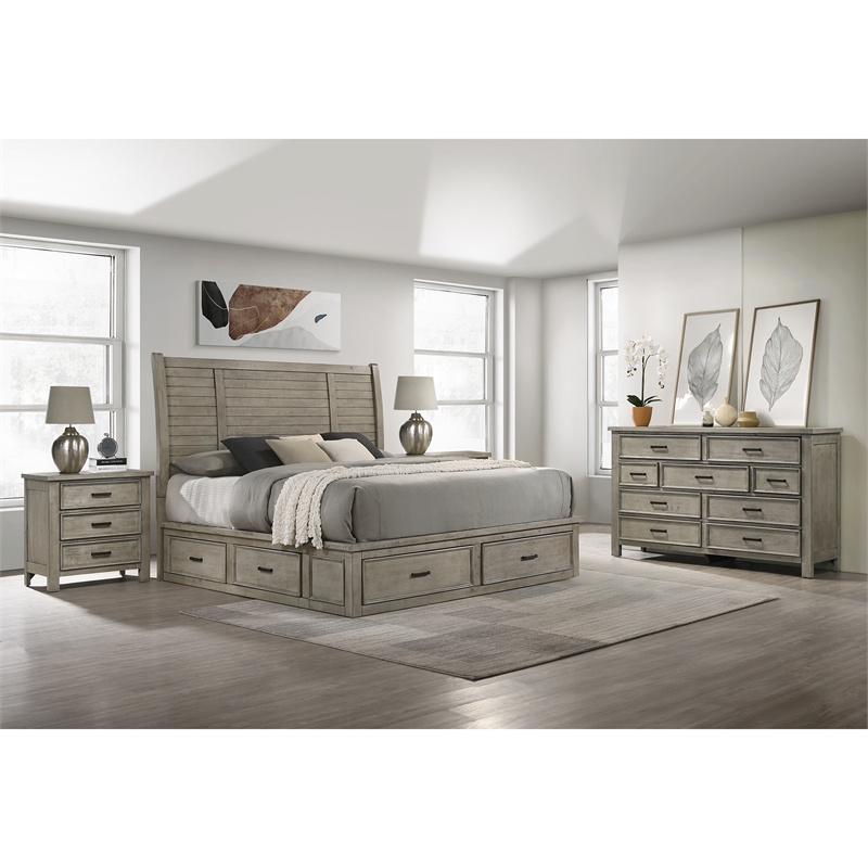 Picket House Furnishings Damen King Storage 4PC Bedroom Set in Drift Grey