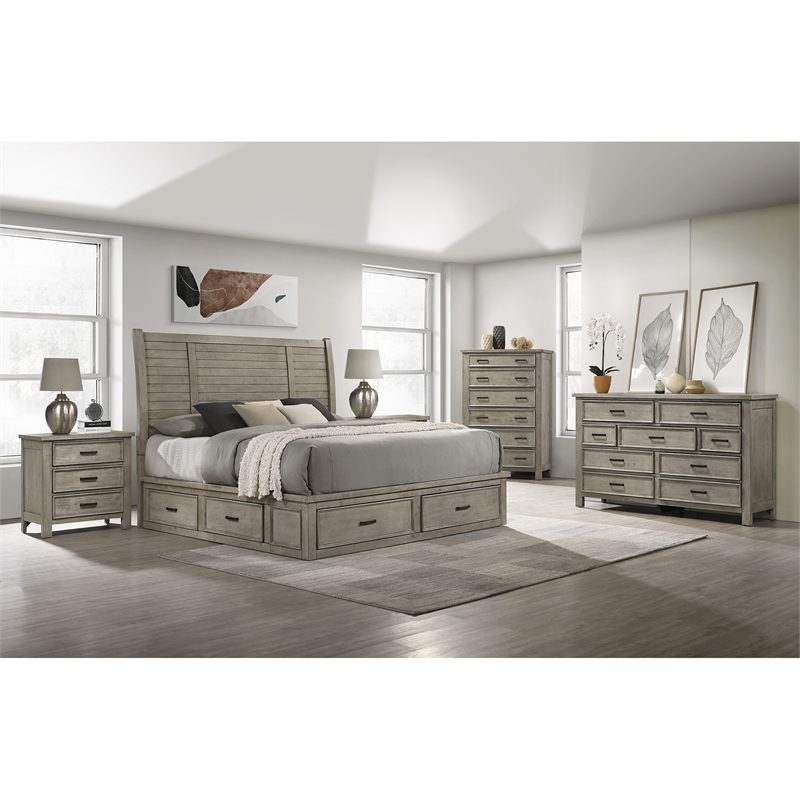 Picket House Furnishings Damen King Storage 5PC Bedroom Set in Drift Grey