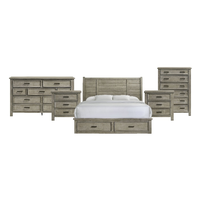 Picket House Furnishings Damen King Storage 5PC Bedroom Set in Drift Grey