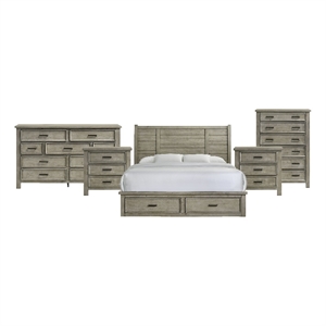 Picket House Furnishings Damen King Storage 5PC Bedroom Set in Drift Grey