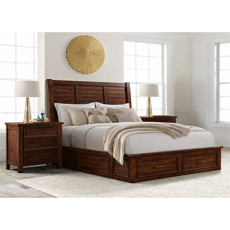 Picket House Furnishings Damen Queen Storage 3PC Bedroom Set in Rich Cherry