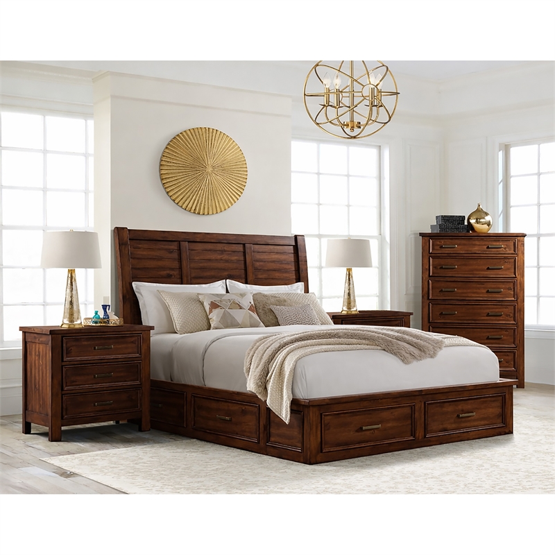 Picket House Furnishings Damen Queen Storage 4PC Bedroom Set in Rich Cherry
