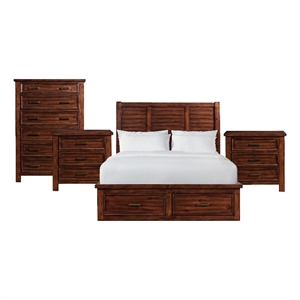 Picket House Furnishings Damen Queen Storage 4PC Bedroom Set in Rich Cherry