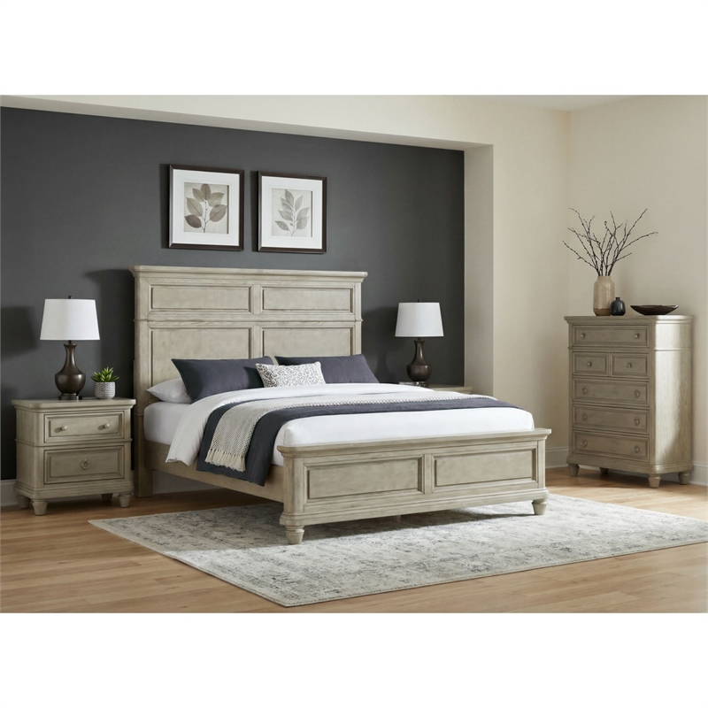 Picket House Furnishings Emiko Queen 4PC Bedroom Set in Light Grey