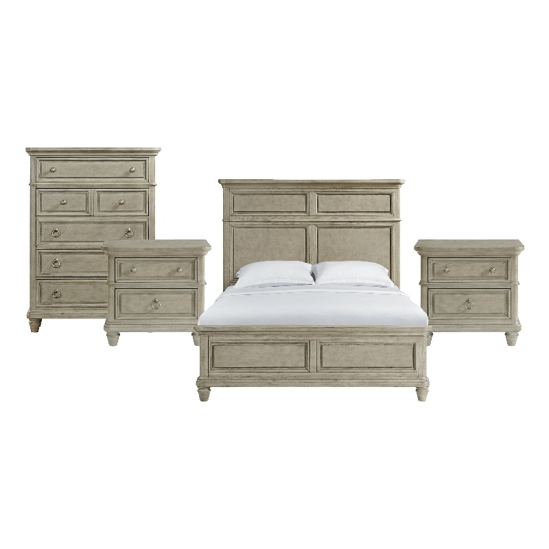 Picket House Furnishings Emiko Queen 4PC Bedroom Set in Light Grey
