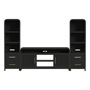 Picket House Furnishings Woodridge 3PC Entertainment Unit With 70&quot TV Console in Black with Grain