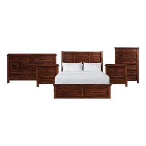 Picket House Furnishings Damen Queen Storage 5PC Bedroom Set in Rich Cherry