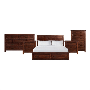 Picket House Furnishings Damen King Storage 5PC Bedroom Set in Rich Cherry