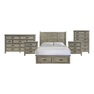 Picket House Furnishings Damen Queen Storage 5PC Bedroom Set in Drift Grey