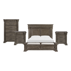 Picket House Furnishings Paterson King Storage 4PC Bedroom Set in Grey