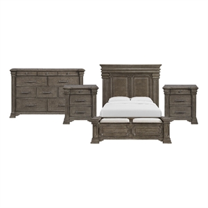 Picket House Furnishings Paterson Queen Storage 4PC Bedroom Set in Grey