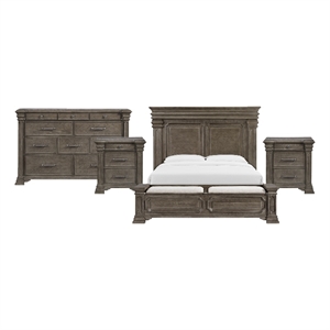 Picket House Furnishings Paterson King Storage 4PC Bedroom Set in Grey