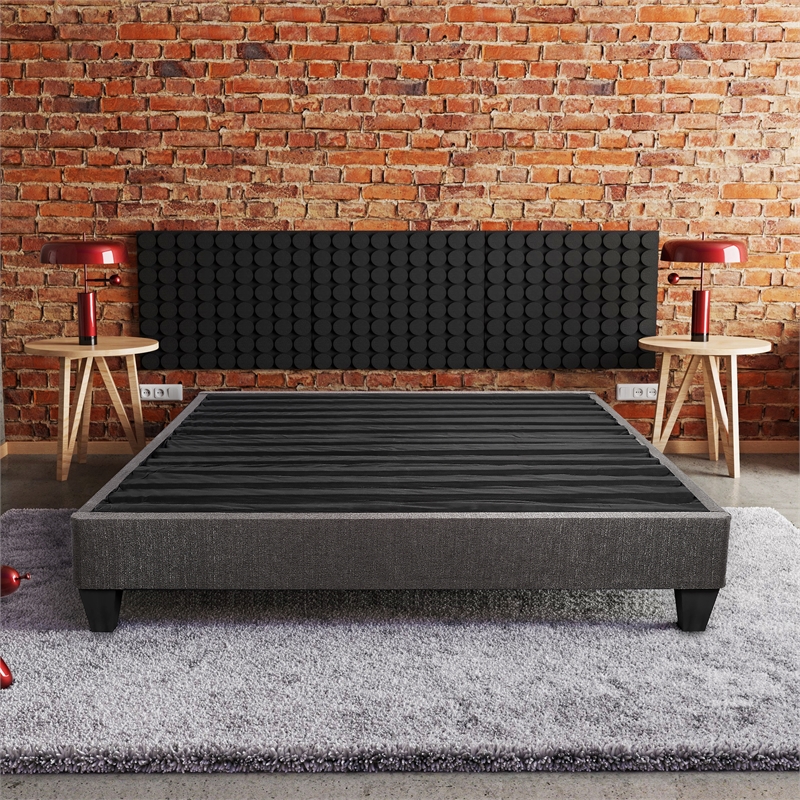 Primo International Speedy Full Wood and Fabric Platform Bed Frame in Stone