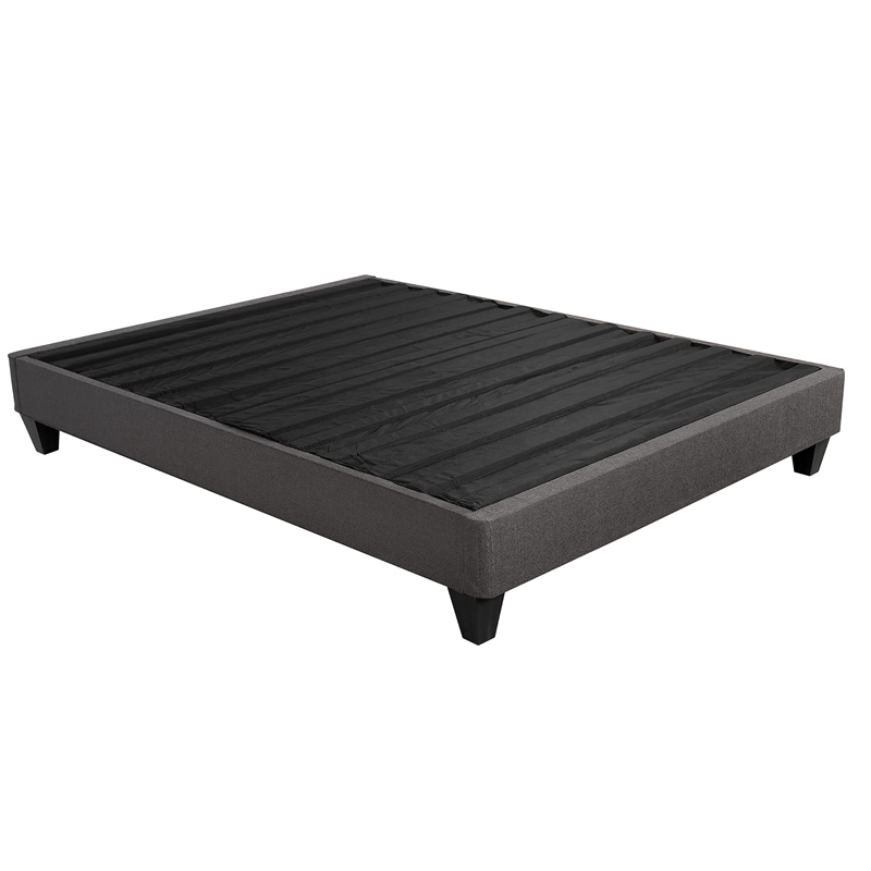 Primo International Speedy King Wood and Fabric Platform Bed Frame in Stone