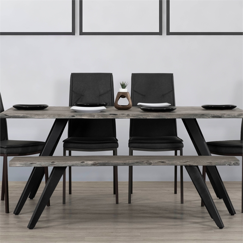 Primo International Wexford Modern Wood and Metal Dining Bench in Gray
