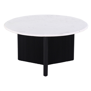 Pearce 31 in. White Marble Topped Pedestal Coffee Table with Solid Wood Base