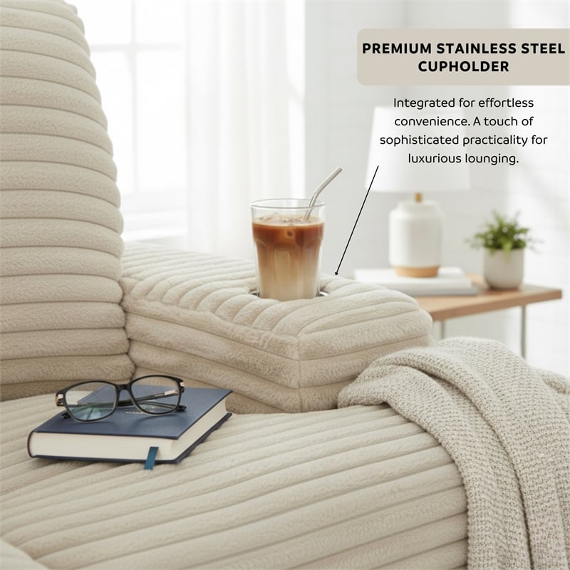 Cocoon Taupe Oversized Fabric Cuddler Chaise with Cupholder and USB Ports