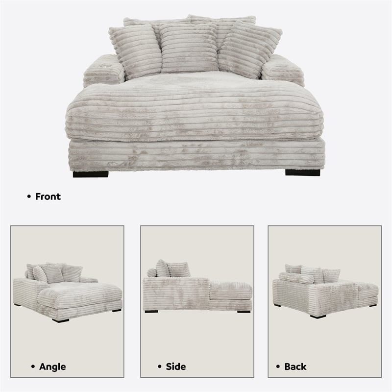 Cocoon Gray Oversized Fabric Cuddler Chaise with Cupholder and USB Ports