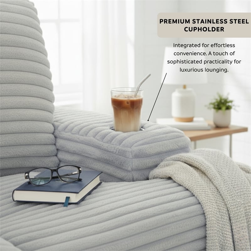 Cocoon Gray Oversized Fabric Cuddler Chaise with Cupholder and USB Ports