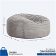Sealy Kade 6ft Gray Faux Mink Bean Bag with Shredded Foam & Memory Foam