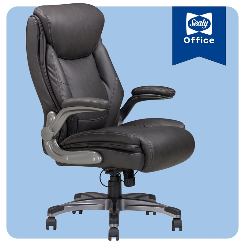 Sealy Ryder Gray Bonded Leather Office Chair with Plywood Frame & Flip Arms