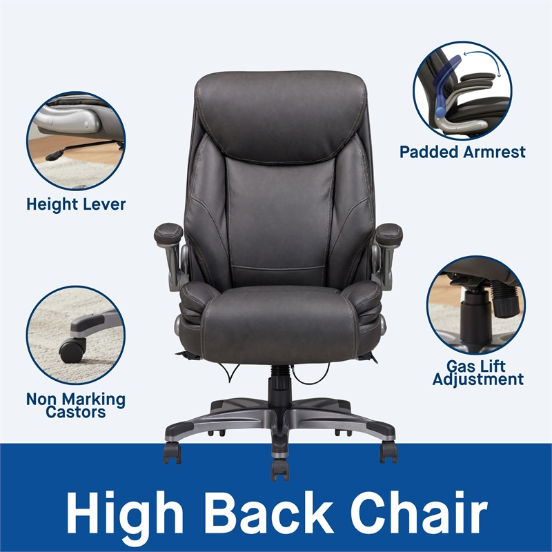 Sealy Ryder Gray Bonded Leather Office Chair with Plywood Frame & Flip Arms