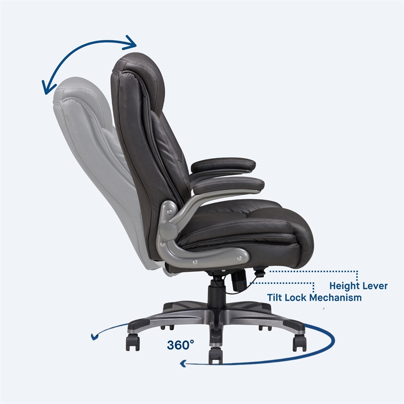Sealy Ryder Gray Bonded Leather Office Chair with Plywood Frame & Flip Arms