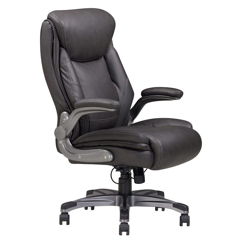 Sealy Ryder Gray Bonded Leather Office Chair with Plywood Frame & Flip Arms