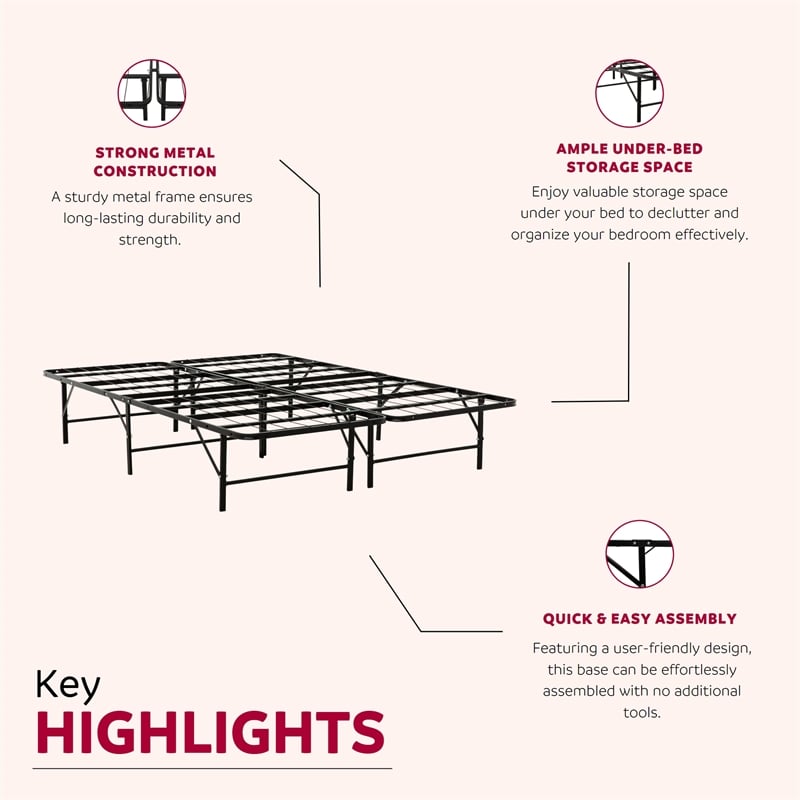 UltraBase Queen Mattress Foundation Bed Frame - Durable Black Steel Design