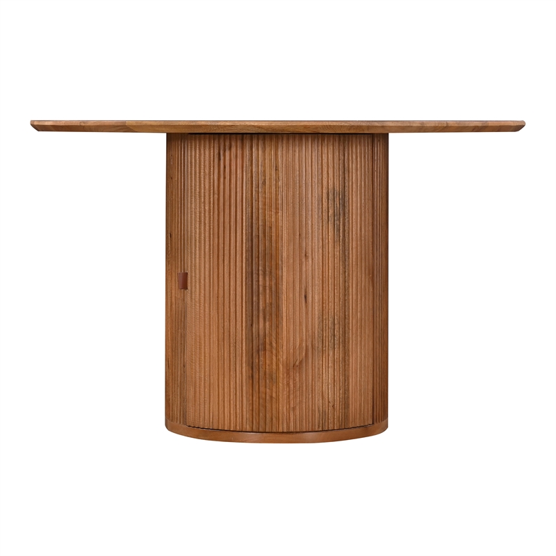 Margot 47 in. Wood Round Dining Table with Storage Light Brown Finish