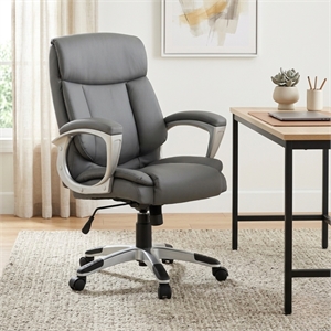 Sealy Kent Grey Leather Mid-Back Memory Foam Swivel Office Chair