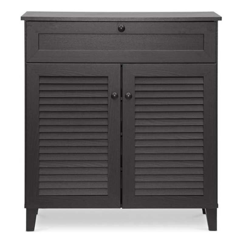 Baxton Studio Calvin 4 Shelf Shoe Storage Cabinet in Espresso