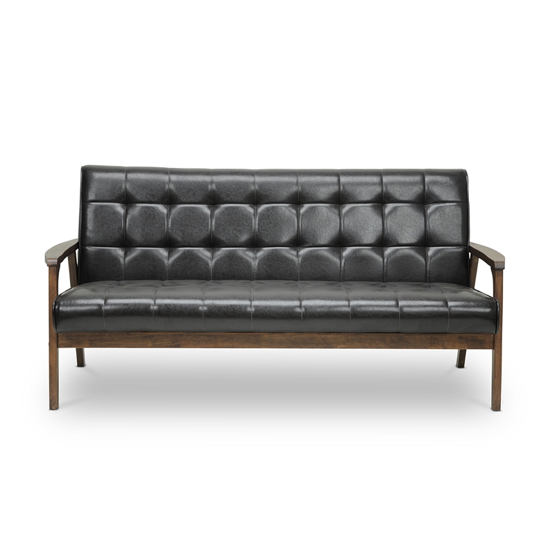 Mid Century Faux Leather Sofa in Brown