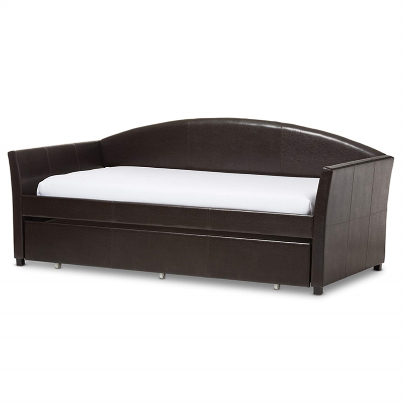 Baxton Studio London Faux Leather Twin Daybed with Trundle in Brown