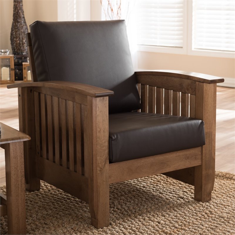 Charlotte Faux Leather Lounge Chair in Dark Brown