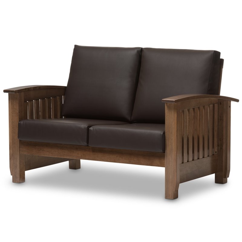 Charlotte Faux Leather Loveseat in Dark Brown
