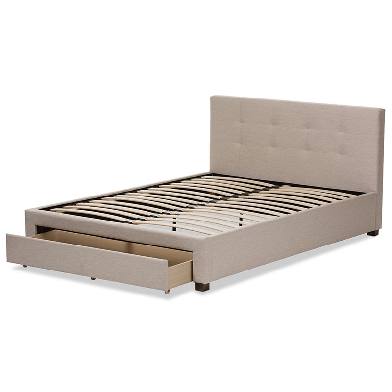 Baxton Studio Brandy Upholstered Queen Storage Platform Bed in Beige