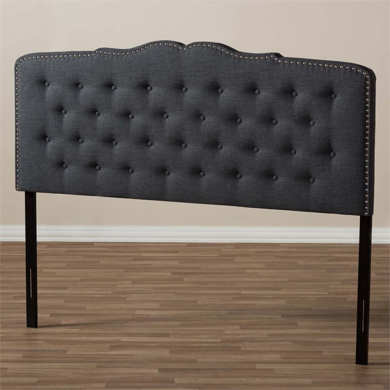 Baxton Studio Lucy Fabric Tufted Queen Headboard in Dark Gray