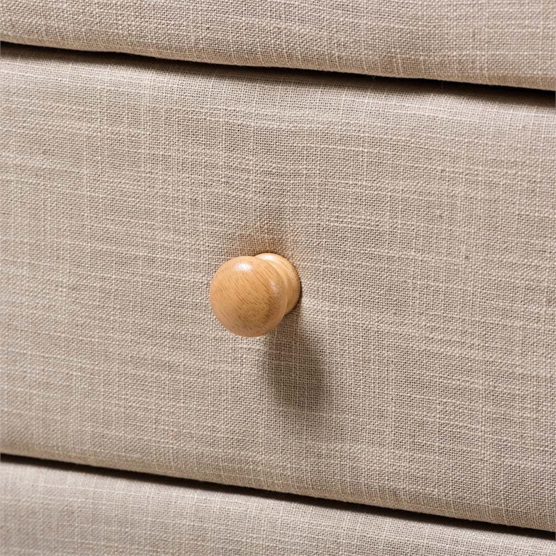 Baxton Studio Jonesy 2 Drawer Linen Upholstered Nightstand in Beige