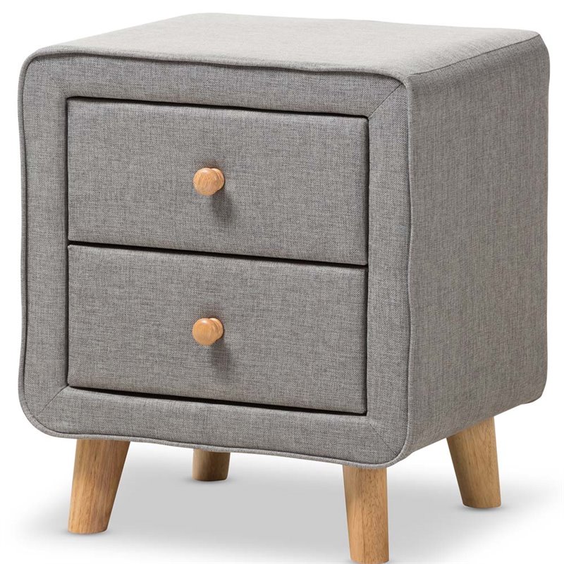 Baxton Studio Jonesy 2 Drawer Fabric Upholstered Nightstand in Gray