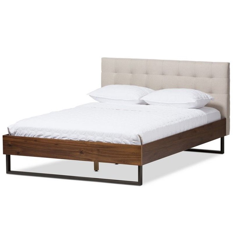 Baxton Studio Mitchell Tufted King Platform Bed in Beige and Brown