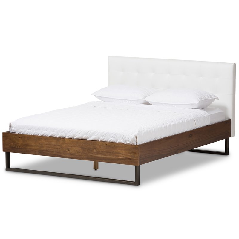 Baxton Studio Mitchell Faux Leather Queen Platform Bed in White