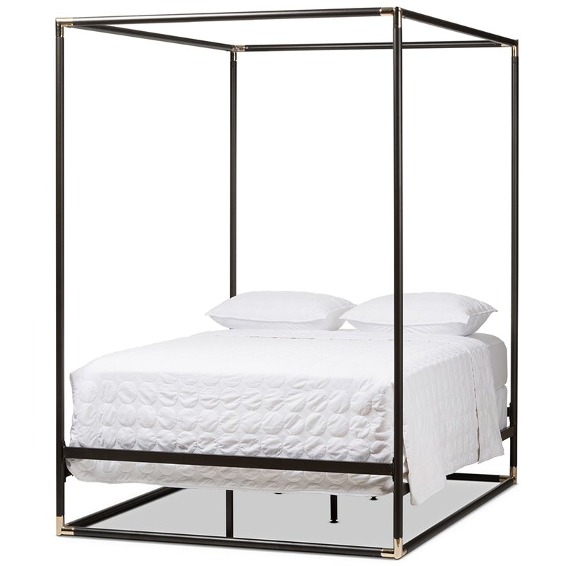 Baxton Studio Eva Queen Metal Canopy Bed in Black