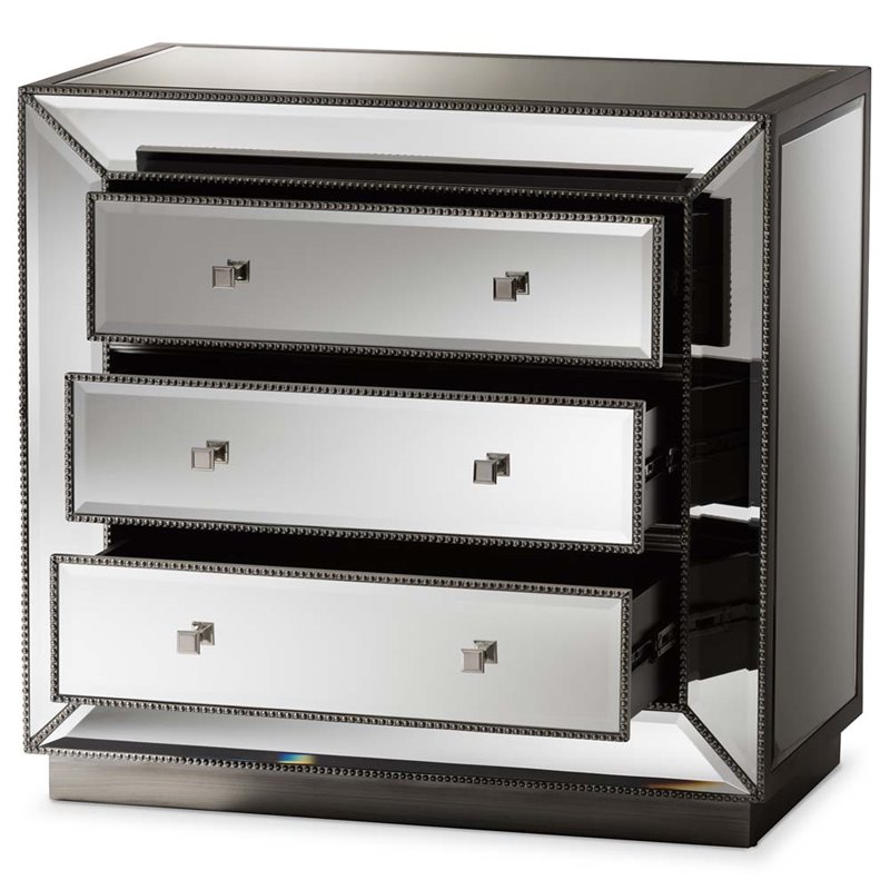Baxton Studio Edeline Hollywood Regency Glamour Style Mirrored 3-Drawer Cabinet